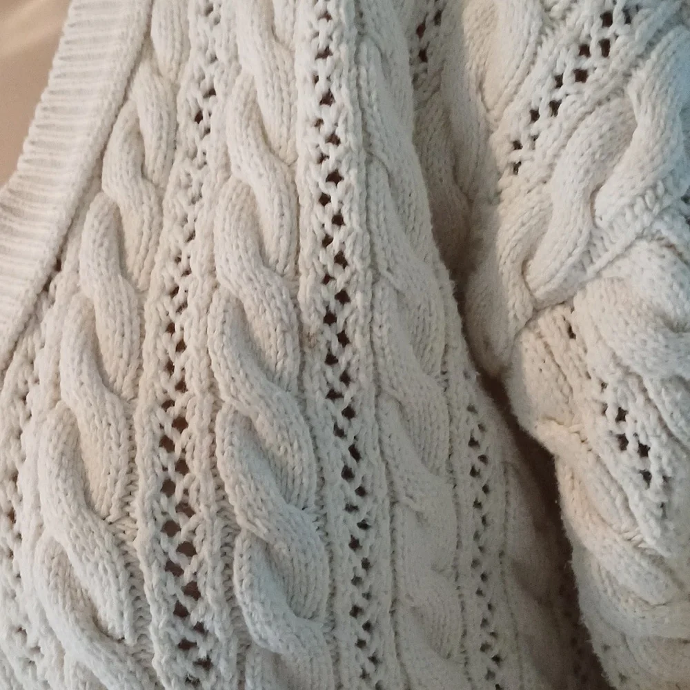 🔥🔥🔥Christie & Jill vintage cableknit V-neck cream cardigan M - Picture 5 of 14